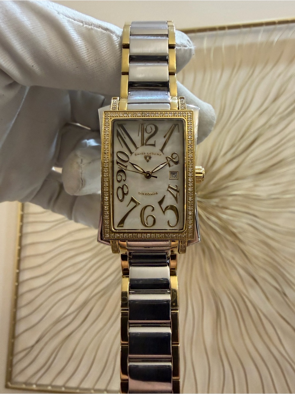 Swiss Legend Bella Diamond Two Tone Ladies Watch 110000499 MOP Tank Sapphire